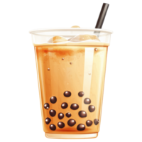 Bubble tea with tapioca pearls in clear cup, refreshing and delicious clip art on a transparency background png