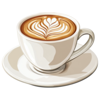 cappuccino with intricate latte art in white cup on saucer clip art on a transparency background png