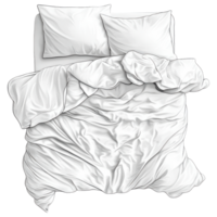 Neatly arranged white bedding with soft duvet and pillows clip art on a transparency background png