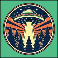 Cool UFO Night Sky Tee Alien Invasion Retro Style Shirt vector