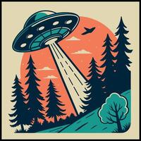 Sci-Fi UFO Beam T-Shirt Extraterrestrial Flying Saucer Design vector