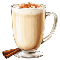 Chai latte with cinnamon in glass mug, warm and inviting drink clip art on a transparency background png