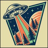 Retro UFO Abduction T-Shirt Vintage Alien Spaceship Graphic Tee vector