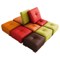 Colorful modular sofa set with various cushions arranged creatively. clip art on a transparency background png