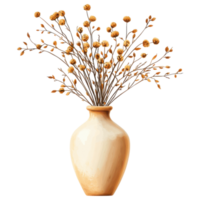 decorative ceramic vase filled with dried flowers, adding warmth to any space. clip art on a transparency background png