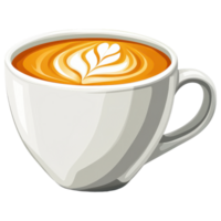 creamy latte art in white ceramic cup, perfect for coffee lovers. clip art on a transparency background png