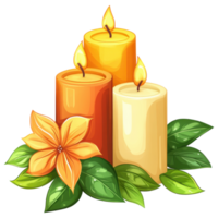 Decorative scented candles with flowers and leaves on transparency background. clip art on a transparency background png