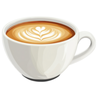 white ceramic cup filled with latte art on transparency background. clip art on a transparency background png