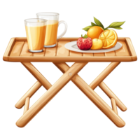 foldable tray table with drinks and fruits, perfect for breakfast in bed. clip art on a transparency background png