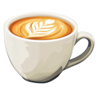creamy latte art in ceramic cup on transparency background. clip art on a transparency background png