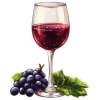 glass of red grape juice with fresh grapes and green leaves clip art on a transparency background png