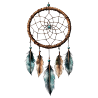 Hanging dreamcatcher with feathers and beads on transparency background clip art on a transparency background png