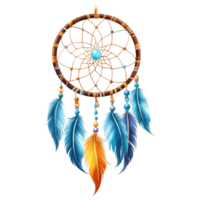 Hanging dreamcatcher with colorful feathers and beads on transparency background clip art on a transparency background png