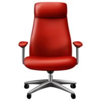 Ergonomic high back office chair in vibrant red color with armrests on a transparency background png