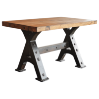 Industrial style dining table with wooden top and metal base, perfect for modern spaces. clip art on a transparency background png