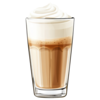 Creamy latte in tall glass with whipped topping on transparency background clip art on a transparency background png