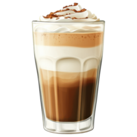 Delicious latte in tall glass with whipped cream and chocolate drizzle clip art on a transparency background png