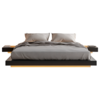 Low profile platform bed with LED lighting and gray bedding clip art on a transparency background png