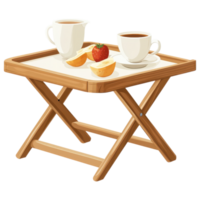 foldable tray table with two cups, fruit, and pitcher, perfect for breakfast. clip art on a transparency background png