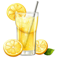 Refreshing lemonade with lemon slices and bubbles clip art on a transparency background png