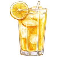 Refreshing lemonade with ice and lemon slice clip art on a transparency background png