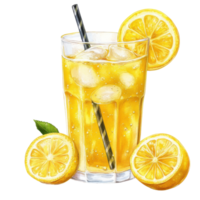 Refreshing lemonade with ice and lemon slices clip art on a transparency background png