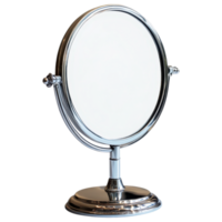 Adjustable standing mirror with chrome finish and round design clip art on a transparency background png