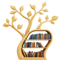 Asymmetric bookshelf design resembling tree with books clip art on a transparency background png