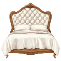 Cozy upholstered headboard with elegant design and soft bedding clip art on a transparency background png