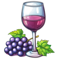 glass of grape juice with fresh grapes and green leaves, vibrant and refreshing. clip art on a transparency background png