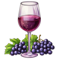 Grape juice in wine glass with fresh grapes and green leaves clip art on a transparency background png