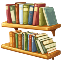 Colorful books on wooden floating bookshelf, creating cozy atmosphere. clip art on a transparency background png