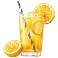Refreshing lemonade with lemon slices and straw clip art on a transparency background png