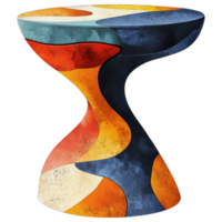 Abstract sculptural side table with colorful patterns and textures clip art on a transparency background png