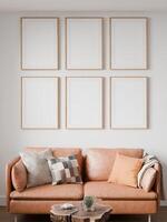 Mockup frame set, wood poster empty, in home design, Homey interior design element cozy, 3d render photo
