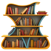 Colorful abstract bookshelf with asymmetric design showcasing books and decor. clip art on a transparency background png