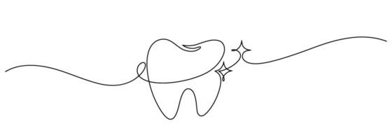 dental tooth bright and clean one line continuous vector
