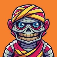 close-up illustration of a mummy with its mouth wide open vector