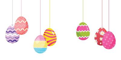 Easter eggs hanging decoration on white background. Happy easter greeting card. Can be used for poster, promotion, template, banner and background. vector