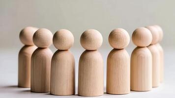 Wooden peg dolls arranged in a circle symbolize community and teamwork concepts video