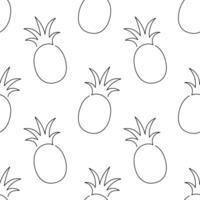 Pineapple fruit seamless pattern. Single line illustration. Line art pineapple. One line pineapple texture. Outline fruit isolated on white background. Textile, fabric, texture design vector