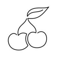 Cherry berry fruit illustration. Single line icon. Line art double Cherry. One line twins Cherry illustration. Outline fruit isolated on white background vector