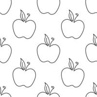 Apple fruit seamless pattern. Single line illustration. Line art Apple. One line Apple texture. Outline fruit isolated on white background. Textile, fabric, texture design vector