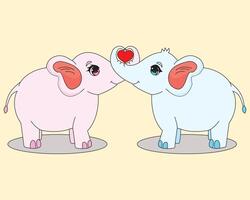 Elephant Making Heart Shaped With Trunk Couple Illustration vector