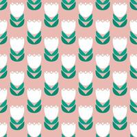 Abstract geometric seamless pattern, floral ornament in retro style. White tulip flowers. vector