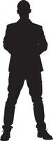 silhouette of a man in a suit standing with his hands on his hips vector