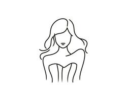 A woman's face in a corset is drawn in a line vector