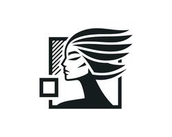 A woman's face with a windblown hair vector