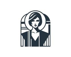 A woman's face in a window with a black and white design vector