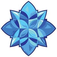 Mysterious four-leaf flower. Shiny precious flower bud with petals pattern, top view, decorative glassy element. Blue mandala, chakra symbol. Geometry chevron ultramarine ornament vector